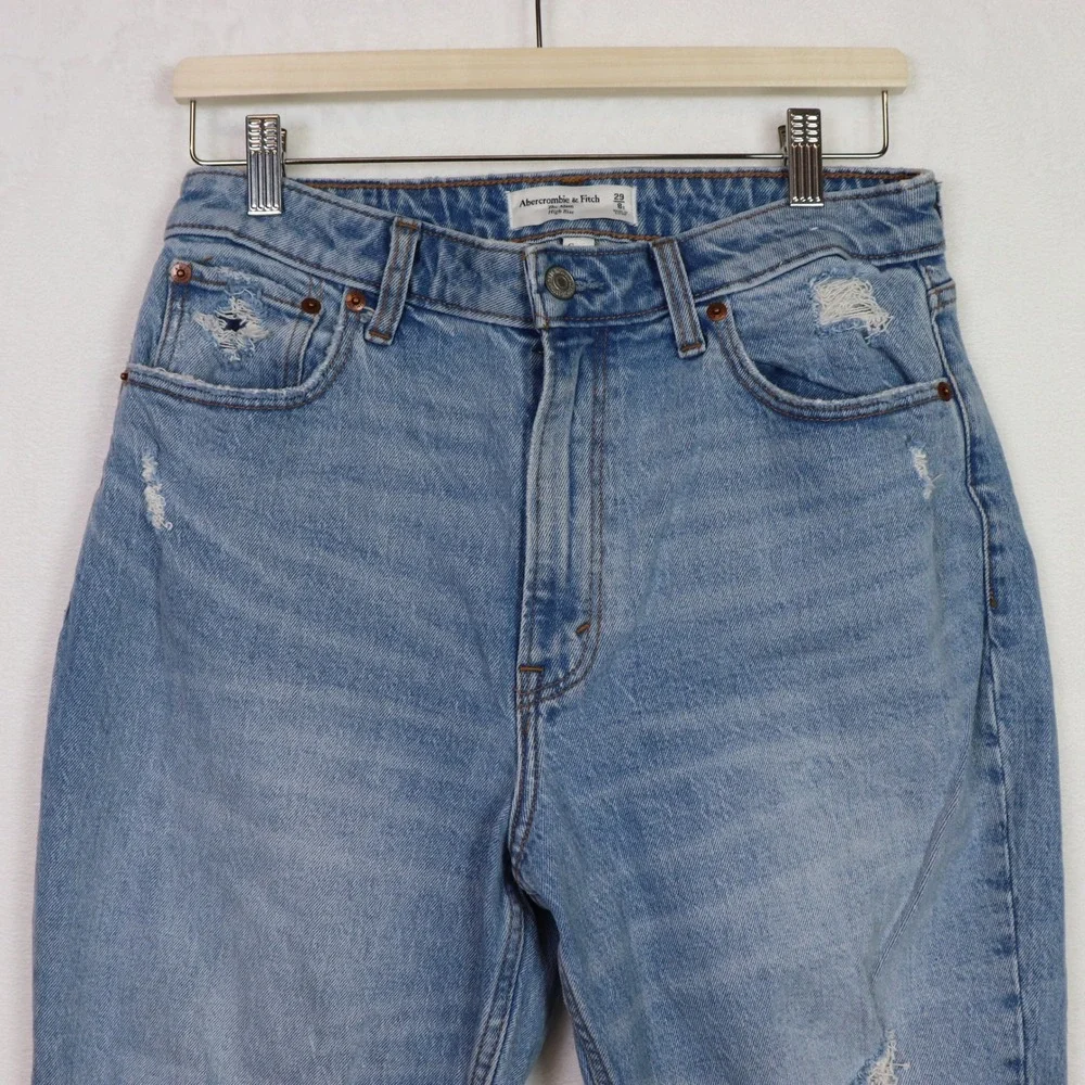 ABERCROMBIE & FITCH‎ Blue Curve Love High Rise Mom Distressed Jeans 29/8S